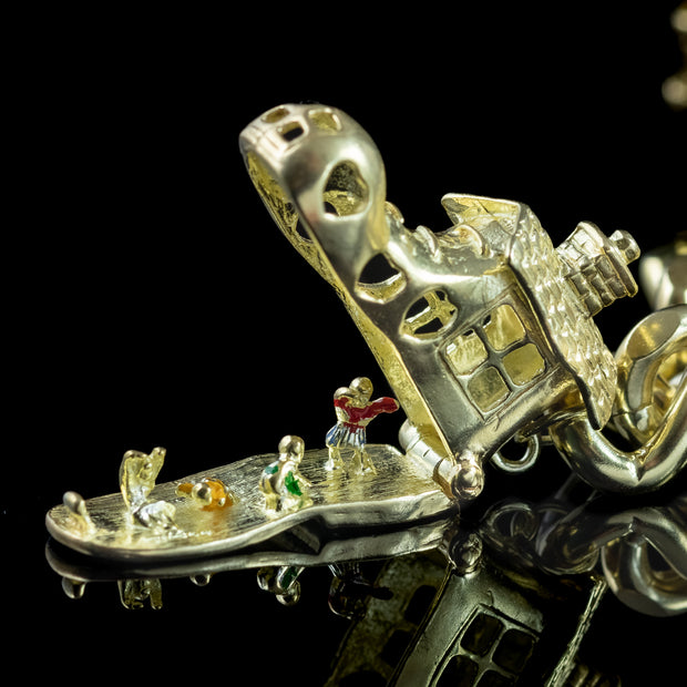 Vintage Curb Charm Bracelet Heart Padlock And 6 Charms 