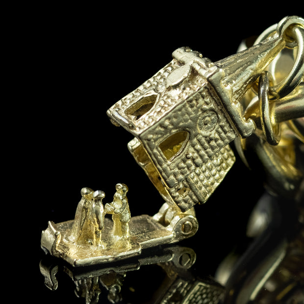 Vintage Curb Charm Bracelet Heart Padlock And 6 Charms 