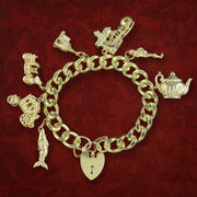 Vintage Curb Charm Bracelet Heart Padlock And 6 Charms 