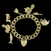 Vintage Curb Charm Bracelet Heart Padlock And 6 Charms 