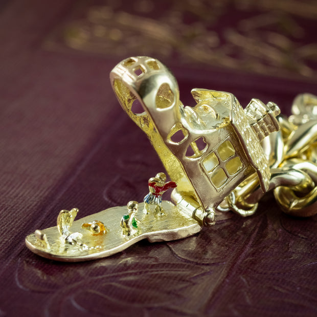 Vintage Curb Charm Bracelet Heart Padlock And 6 Charms 