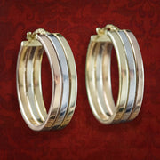 Vintage Creole Hoop Earrings Three Tone 14ct Gold