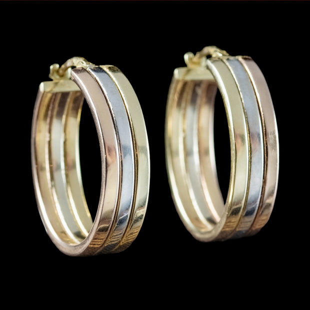 Vintage Creole Hoop Earrings Three Tone 14ct Gold