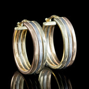 Vintage Creole Hoop Earrings Three Tone 14ct Gold