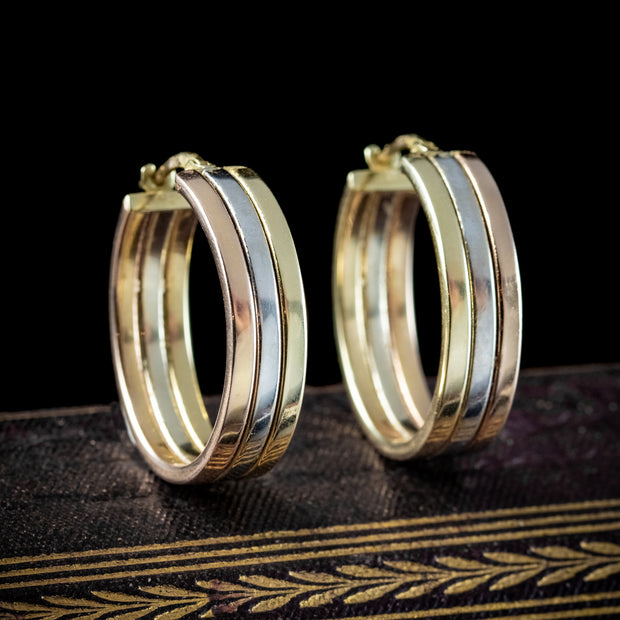 Vintage Creole Hoop Earrings Three Tone 14ct Gold