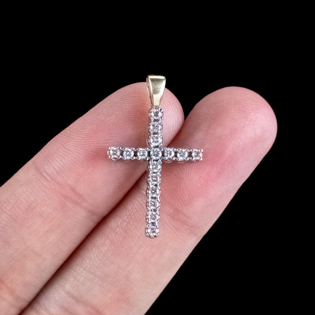 Vintage Diamond Cross Pendant 9ct Gold 0.50ct Diamond