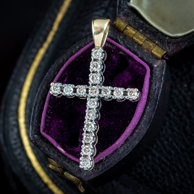 Vintage Diamond Cross Pendant 9ct Gold 0.50ct Diamond