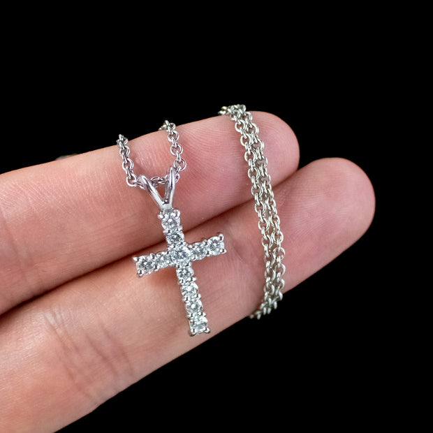 Vintage Diamond Cross Pendant Necklace Platinum 0.88ct Diamond