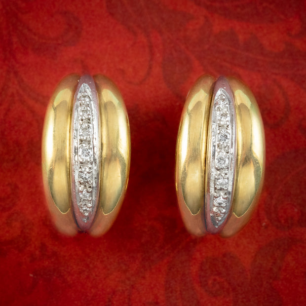 Vintage Diamond Half Hoop Earrings 18ct Gold