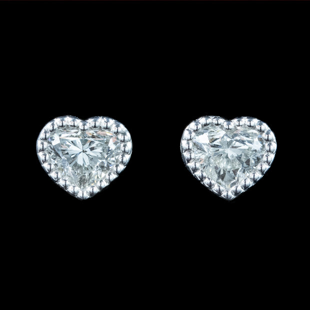 Vintage Diamond Heart Stud Earrings 18ct Gold