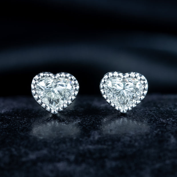 Vintage Diamond Heart Stud Earrings 18ct Gold