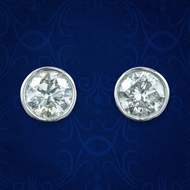 Vintage Diamond Solitaire Stud Earrings 18ct Gold 1.5ct Total