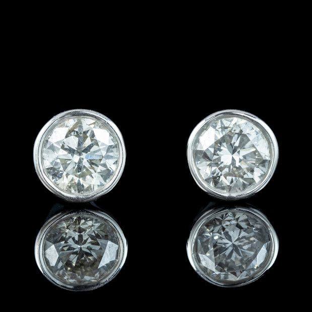 Vintage Diamond Solitaire Stud Earrings 18ct Gold 1.5ct Total