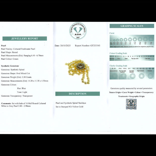 Vintage Double Strand Pearl Necklace With Blue Spinel Clasp with Cert