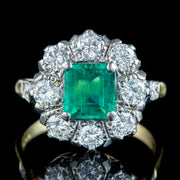 Vintage Emerald Diamond Cluster Ring 2ct Emerald