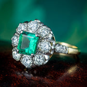 Vintage Emerald Diamond Cluster Ring 2ct Emerald