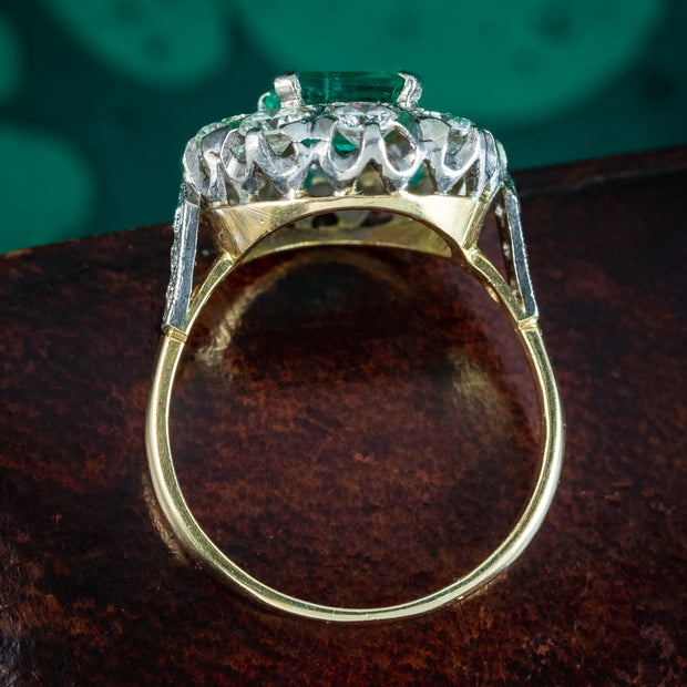 Vintage Emerald Diamond Cluster Ring 2ct Emerald