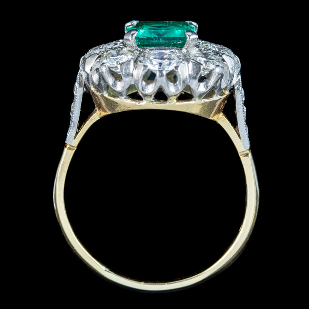 Vintage Emerald Diamond Cluster Ring 2ct Emerald