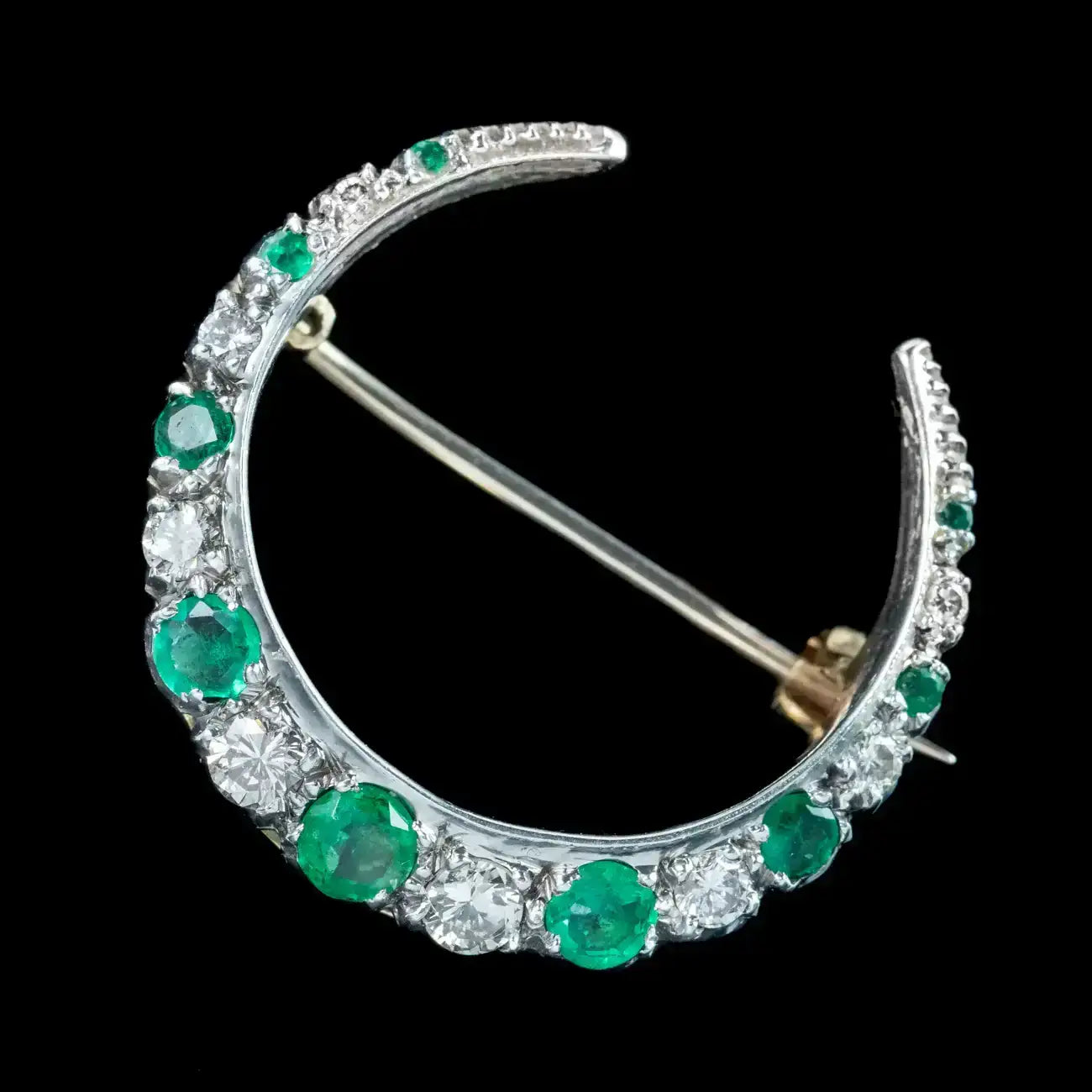 Vintage Emerald Diamond Crescent Brooch | – Laurelle Antique Jewellery