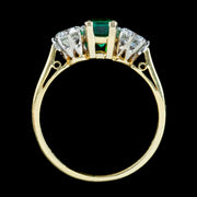 Vintage Emerald Diamond Trilogy Ring 0.84ct Colombian Emerald Dated 1982