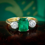 Vintage Emerald Diamond Trilogy Ring 1.5ct Emerald 