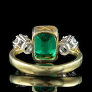 Vintage Emerald Diamond Trilogy Ring 2.2ct Emerald With Cert