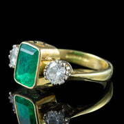 Vintage Emerald Diamond Trilogy Ring 2.2ct Emerald With Cert