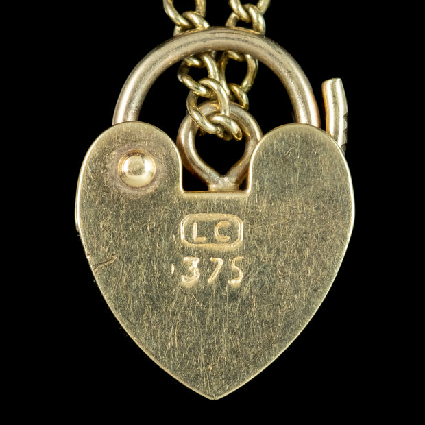 Vintage Enamel Charm Bracelet 9ct Gold With Heart Padlock