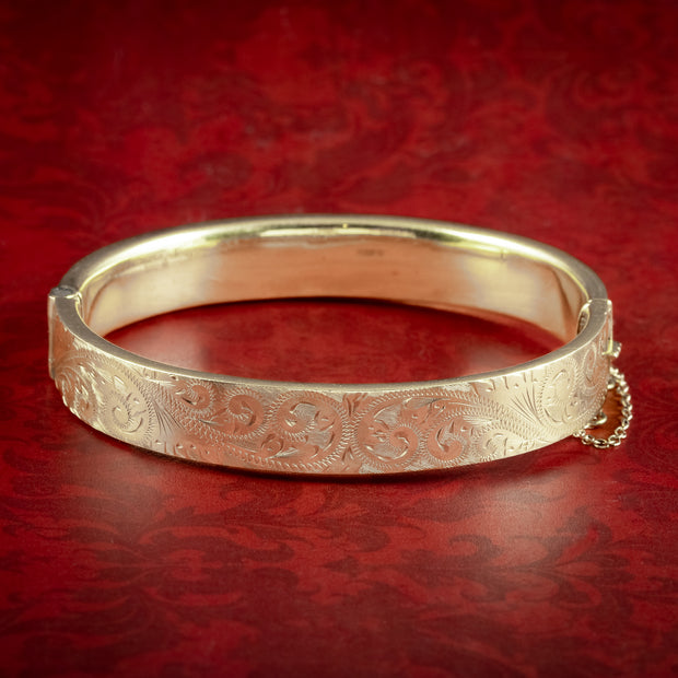 Vintage Engraved Bangle 9ct Gold Dated 1987