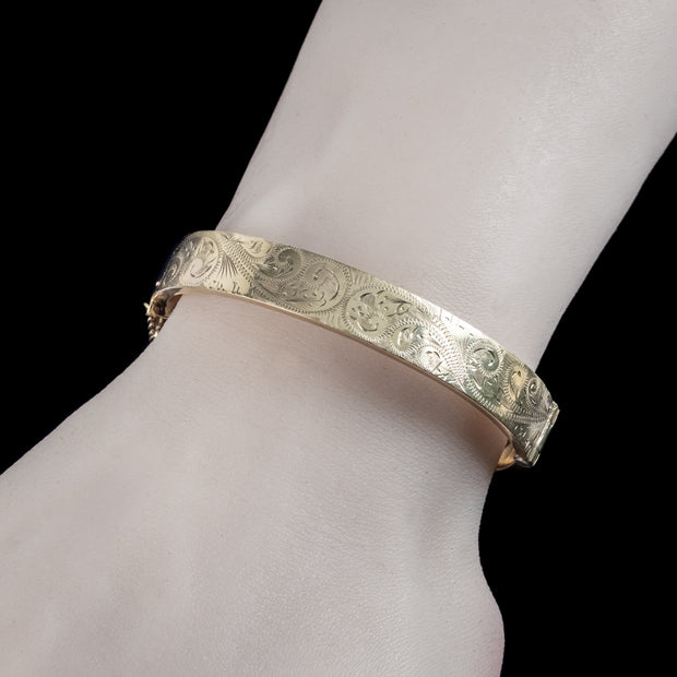 Vintage Engraved Bangle 9ct Gold Dated 1987