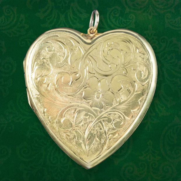 Vintage Floral Heart Locket 9ct Gold