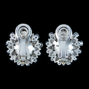 Vintage French Pearl Diamond Flower Clip Earrings 4ct Diamond