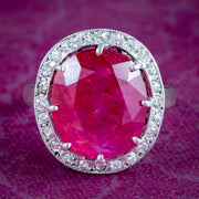 Vintage French Ruby Diamond Cluster Ring 9.2ct Burmese Ruby With Cert