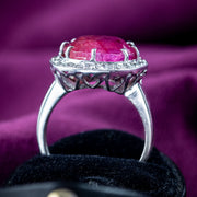 Vintage French Ruby Diamond Cluster Ring 9.2ct Burmese Ruby With Cert