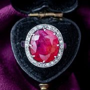 Vintage French Ruby Diamond Cluster Ring 9.2ct Burmese Ruby With Cert