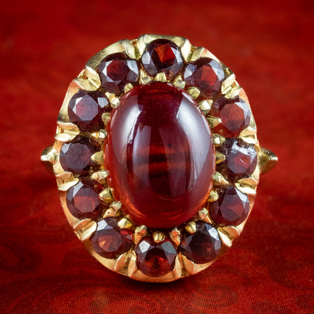 Vintage Garnet Cluster Cocktail Ring 9ct Gold Dated 1965