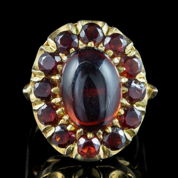 Vintage Garnet Cluster Cocktail Ring 9ct Gold Dated 1965