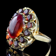 Vintage Garnet Cluster Cocktail Ring 9ct Gold Dated 1965