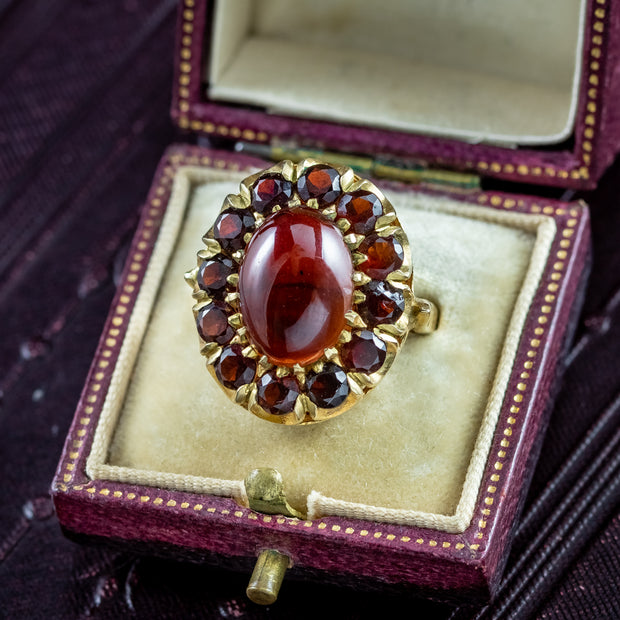 Vintage Garnet Cluster Cocktail Ring 9ct Gold Dated 1965