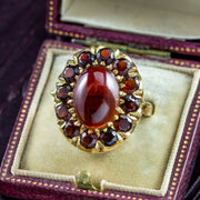 Vintage Garnet Cluster Cocktail Ring 9ct Gold Dated 1965