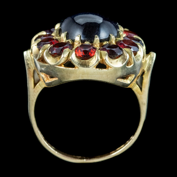 Vintage Garnet Cluster Cocktail Ring 9ct Gold Dated 1965