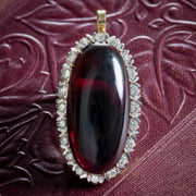 Vintage Garnet Diamond Pendant 15ct Cabochon Garnet Dated 1976