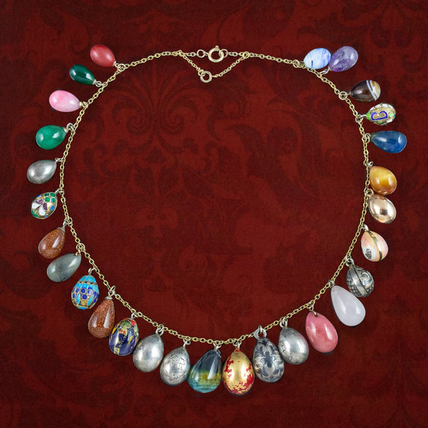 Vintage Gemstone Egg Dropper Necklace 9ct Gold