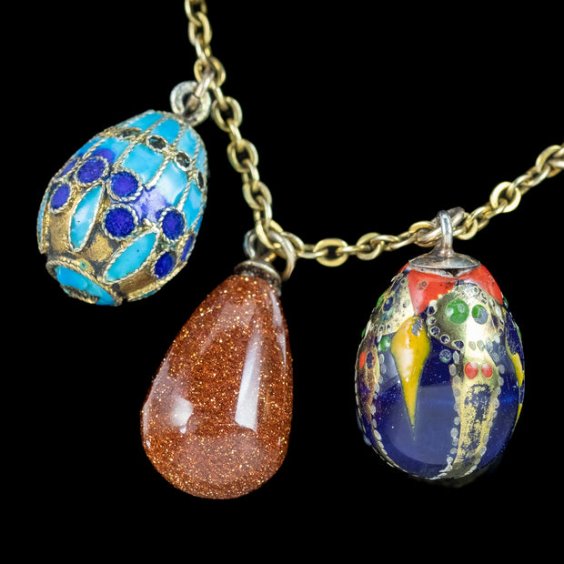 Vintage Gemstone Egg Dropper Necklace 9ct Gold