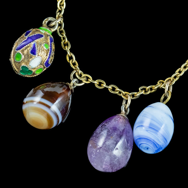Vintage Gemstone Egg Dropper Necklace 9ct Gold