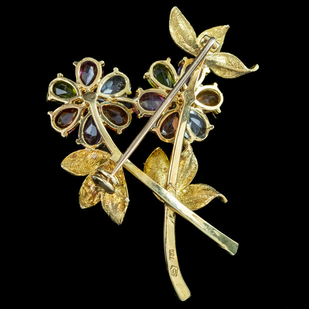 Vintage Gemstone Flower Spray Brooch 18ct Gold