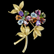 Vintage Gemstone Flower Spray Brooch 18ct Gold