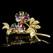 Vintage Gemstone Flower Spray Brooch 18ct Gold