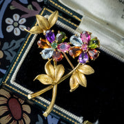 Vintage Gemstone Flower Spray Brooch 18ct Gold