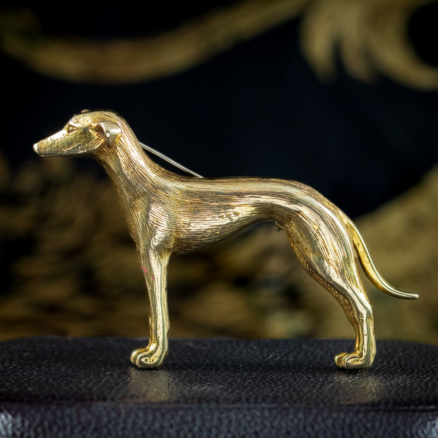 Vintage Greyhound Dog Brooch 9ct Gold Dated 1975